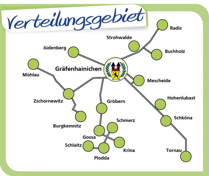 Verteilgebiet des Hänicher Boten als Karte